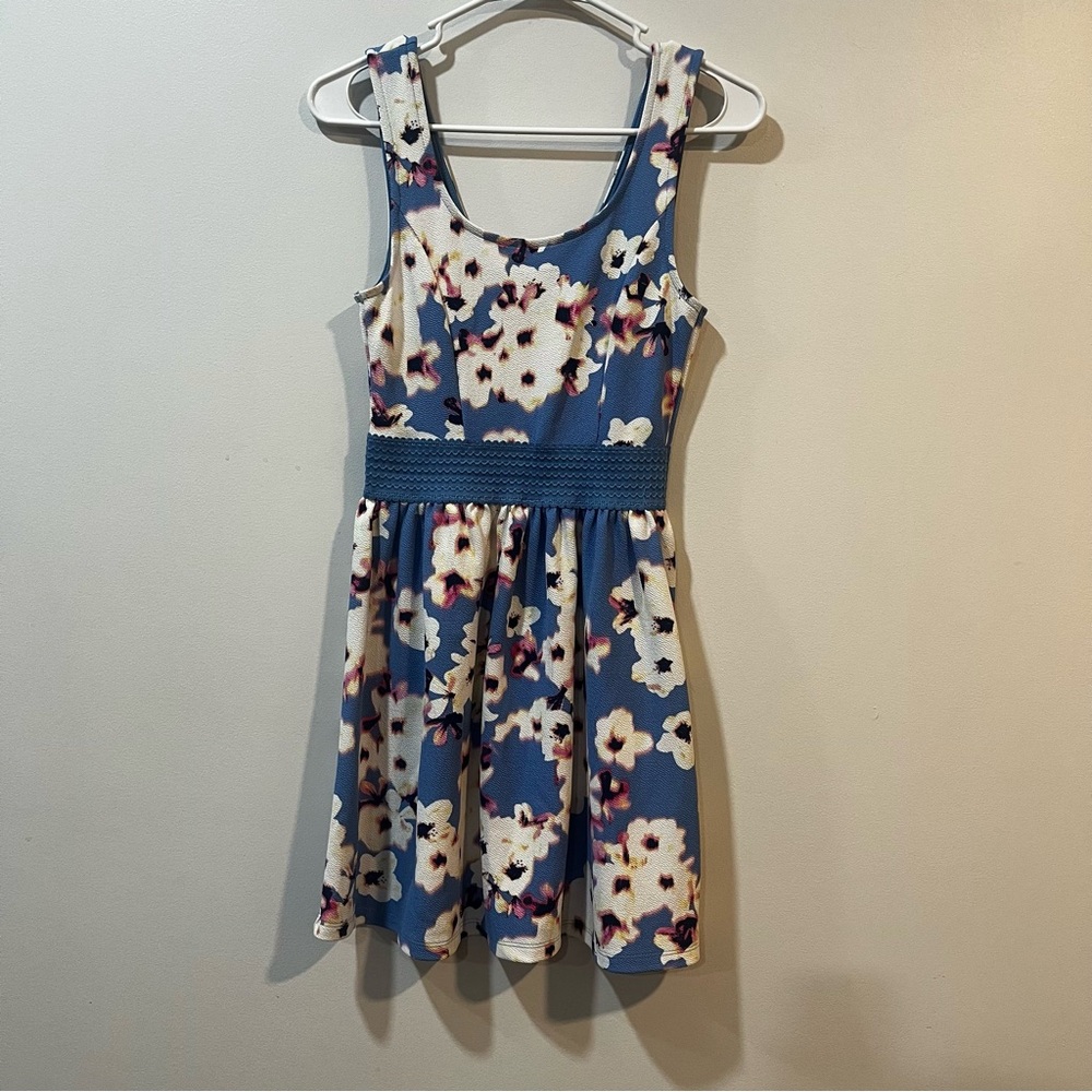 Trixxi Blue and White Floral Casual Dress